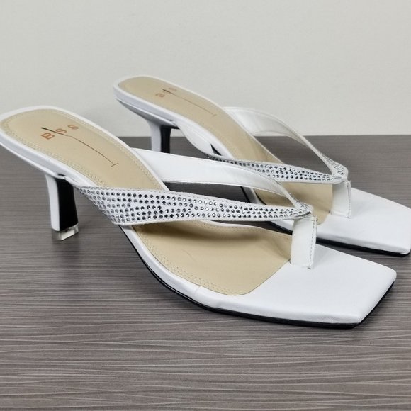 Black Suede Studio Crystal Embellished Sandal, White Leather, Womens Size 7.5 - Picture 3 of 10